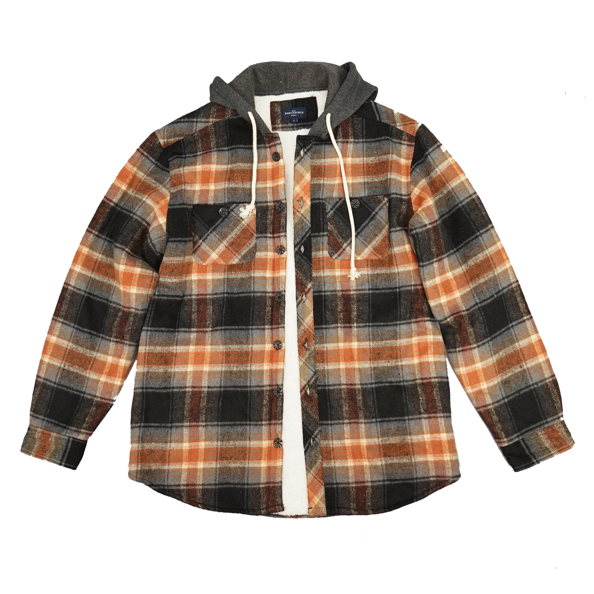 Surchemise à capuche doublée en sherpa Limerick en citrouille et anthracite