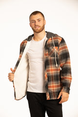 Surchemise à capuche doublée en sherpa Limerick en citrouille et anthracite