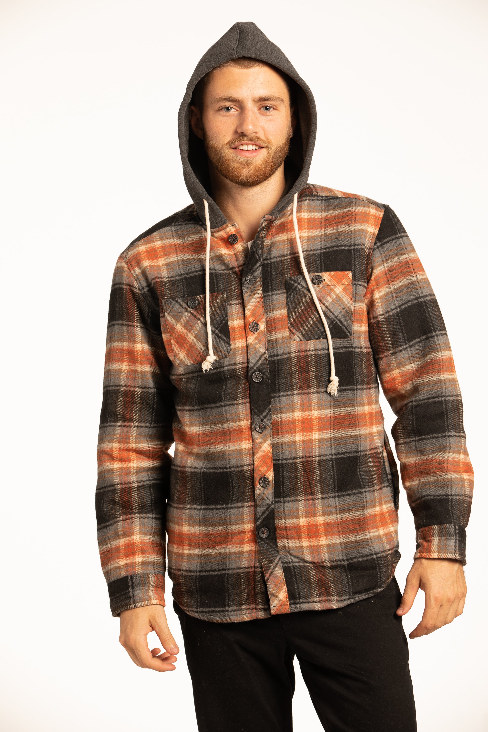 Surchemise à capuche doublée en sherpa Limerick en citrouille et anthracite
