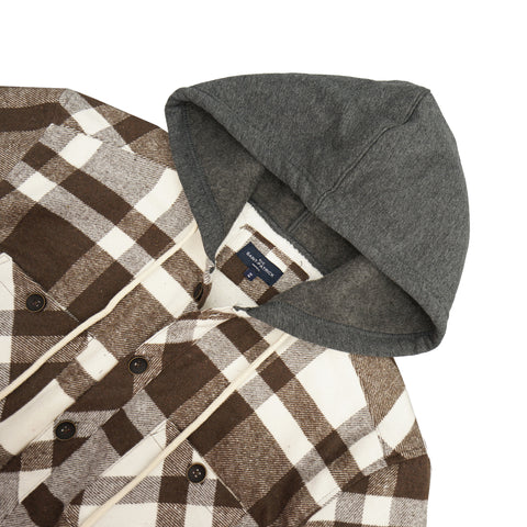 Killarney Hooded Sherpa Lined OverShirt in Chestnut and Winter White