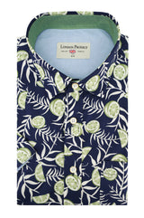 Chemise à manches courtes Lima en bleu marine et citron vert