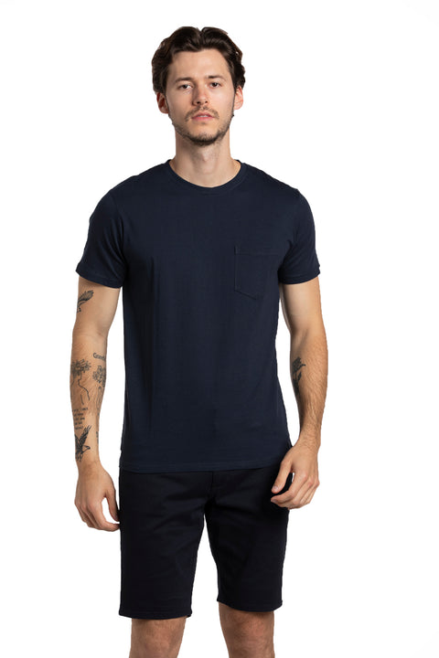 Organic Cotton T-Shirt with Chest Pocket in Navy