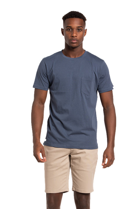 Organic Cotton T-Shirt with Chest Pocket in Indigo