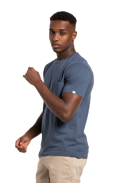Organic Cotton T-Shirt with Chest Pocket in Indigo