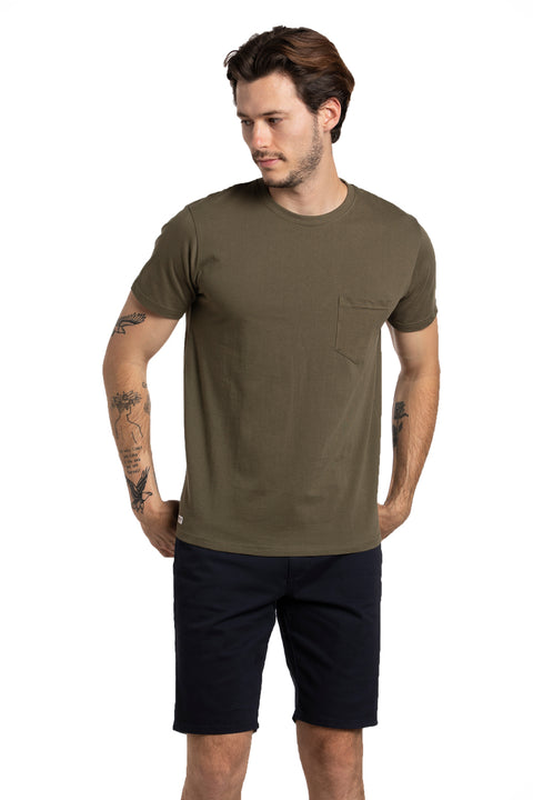 Organic Cotton T-Shirt with Chest Pocket in Military Green