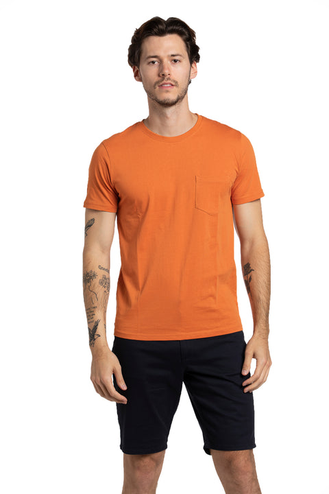Organic Cotton T-Shirt with Chest Pocket in Burnt Orange