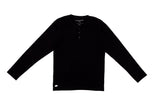 T-shirt Henley à manches longues en coton biologique noir