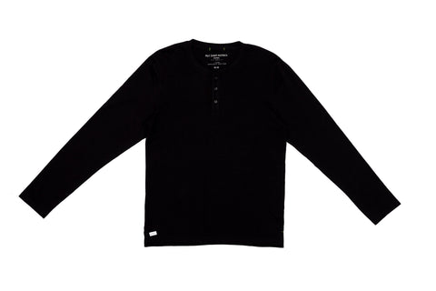 Long Sleeve Organic Cotton Henley in Black