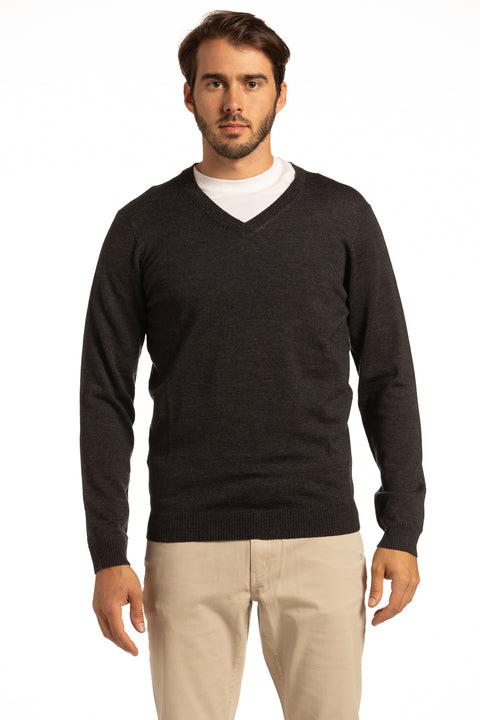 V-Neck Merino Wool Sweater in Charcoal