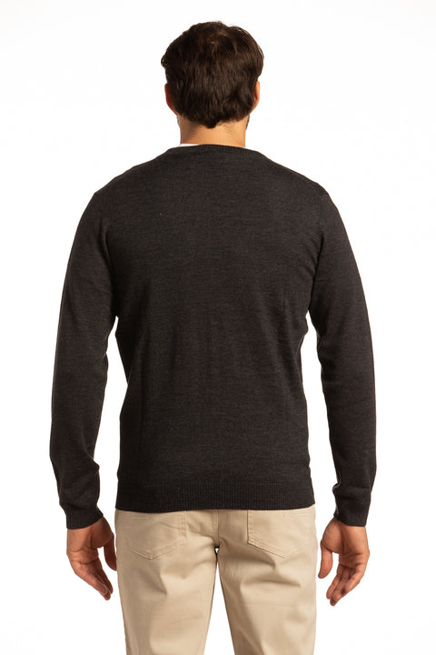 V-Neck Merino Wool Sweater in Charcoal