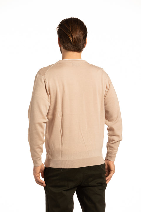 V-Neck Merino Wool Blend Sweater in Oatmeal