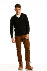 V-Neck Merino Wool Sweater in Black