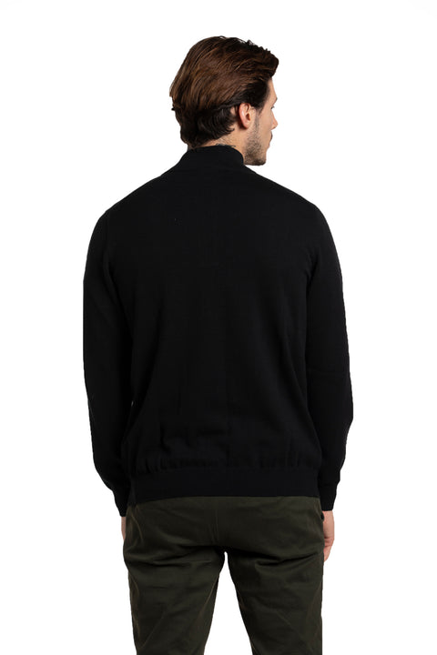 Zip Mock Neck Cotton Sweater in Black