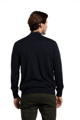 Pull en coton à col montant et fermeture éclair en bleu marine