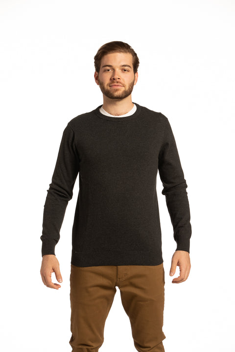Cotton Crewneck Sweater in Charcoal