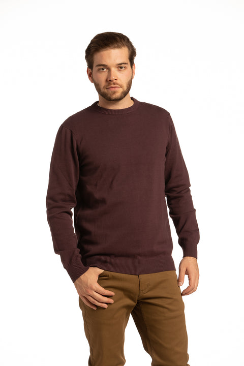 Cotton Crewneck Sweater in Dark Burgundy
