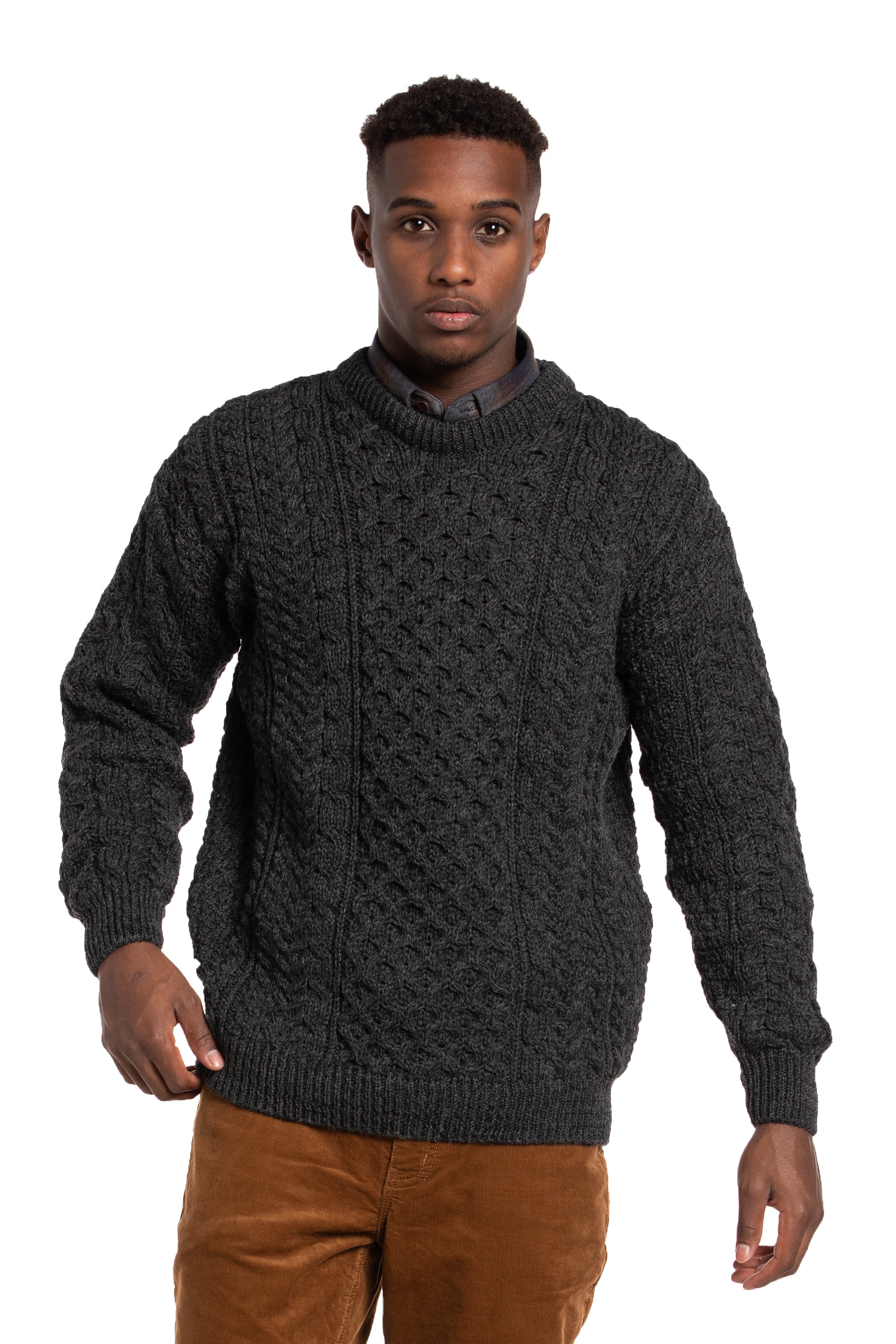 Worsted Wool Crewneck Sweater in Dark Granite