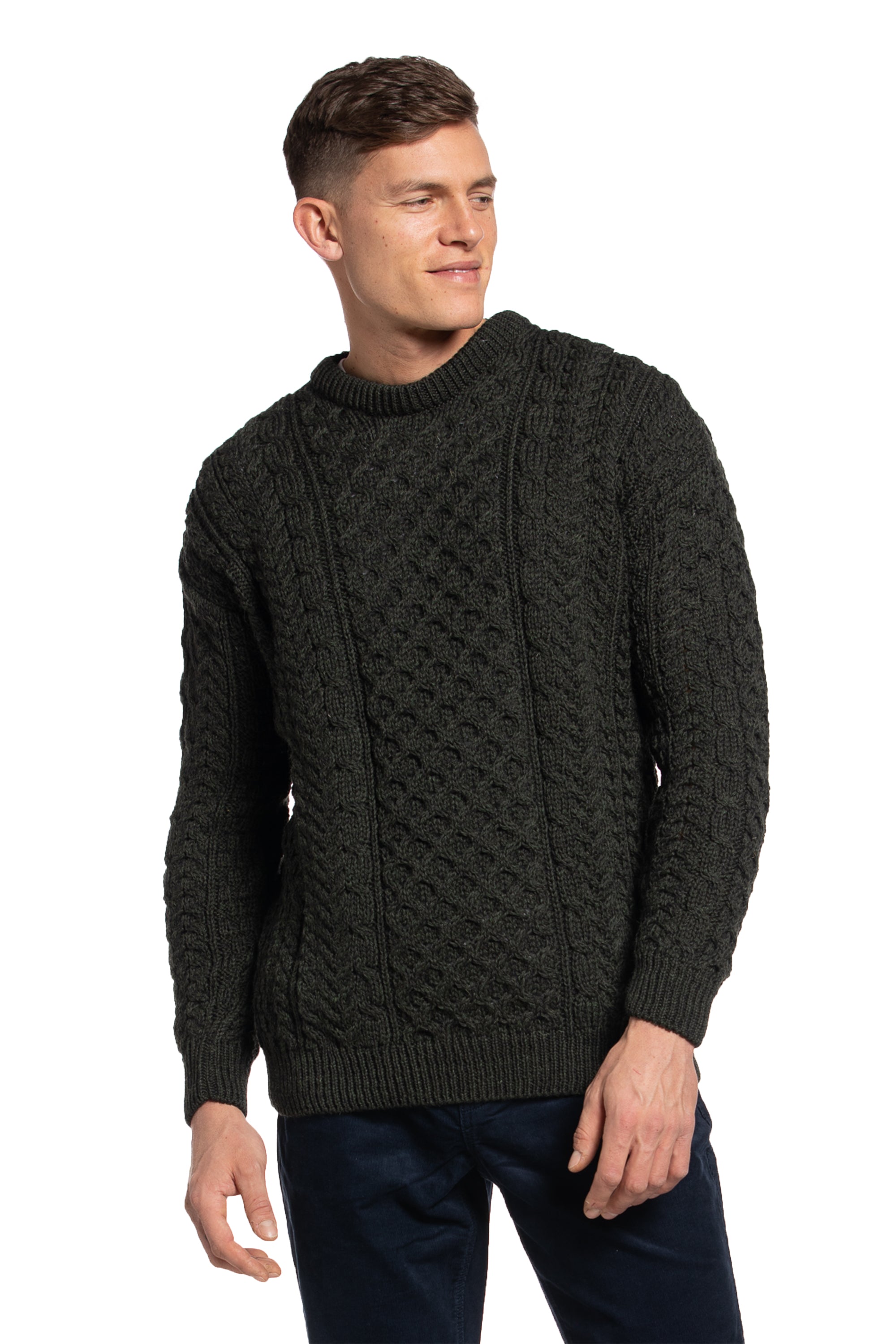 Worsted Wool Crewneck Sweater in Dark Moss