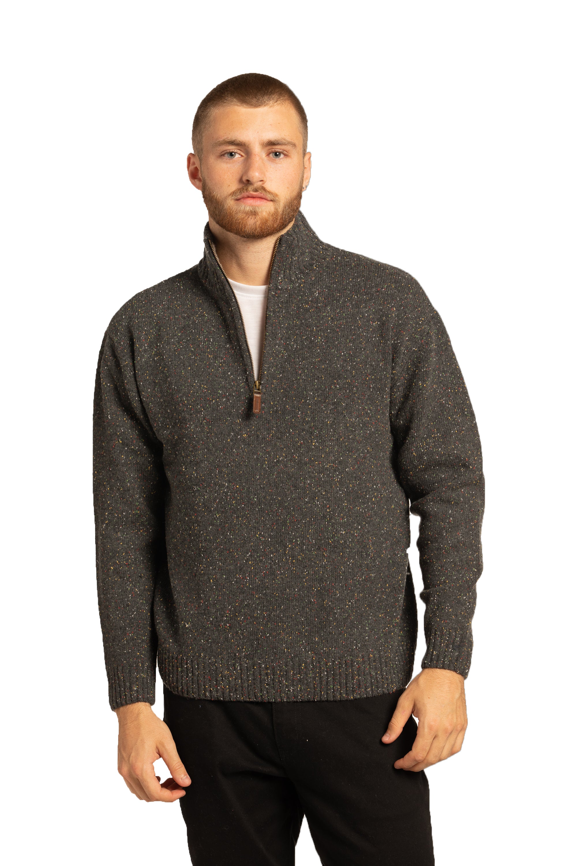 Donegal Blend Zip Neck Sweater in Charcoal