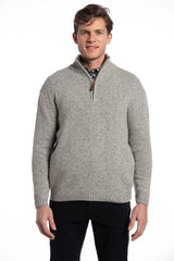 Donegal Blend Zip Neck Sweater - Stone Grey
