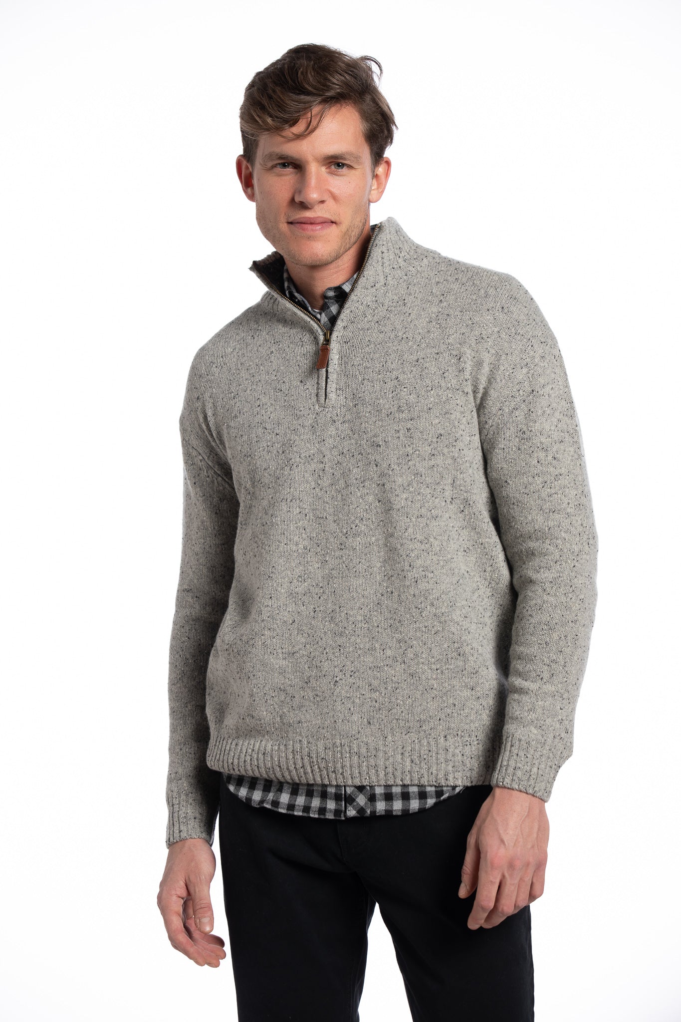 Donegal Blend Zip Neck Sweater - Stone Grey