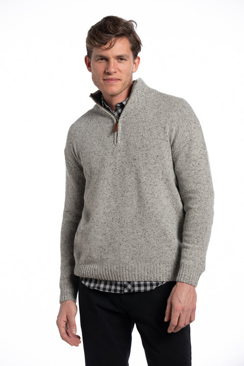 Donegal Blend Zip Neck Sweater - Stone Grey