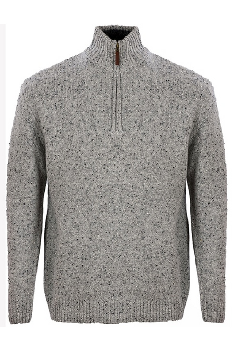 Donegal Blend Zip Neck Sweater - Stone Grey